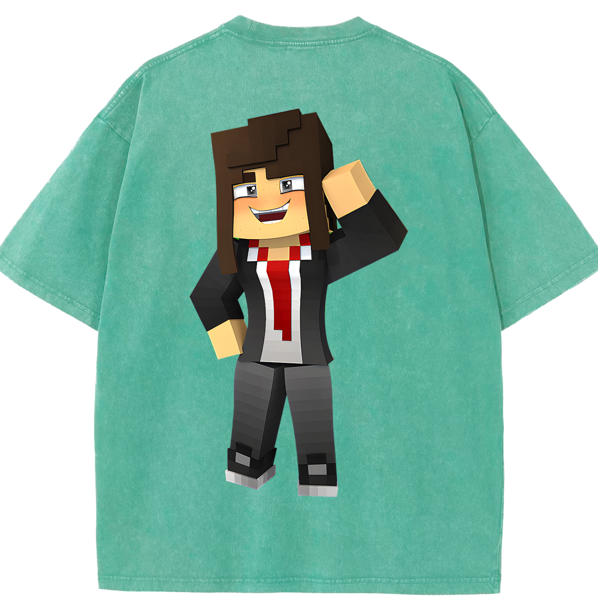 （画像用） マインクラフト ブロックの世界 Minecraft MC Block world 綿100% ヴィンテージ風 半袖Tシャツ（背面プリント）